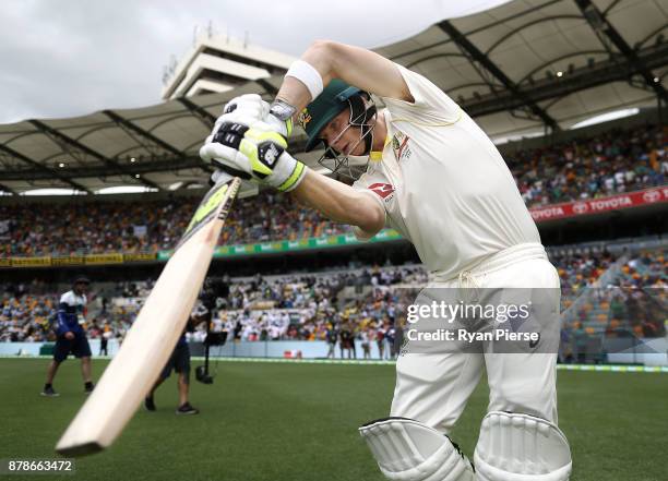 Steve Smith of Australia walks out to bat during day three of the First Test Match of the 2017/18 Ashes Series between Australia and England at The...