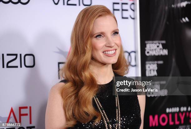 Actress Jessica Chastain attends the closing night gala screening of "Molly's Game" at the 2017 AFI Fest at TCL Chinese Theatre on November 16, 2017...