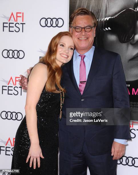 Actress Jessica Chastain and writer Aaron Sorkin attend the closing night gala screening of "Molly's Game" at the 2017 AFI Fest at TCL Chinese...