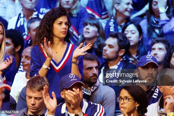 Jo Wilfried Tsonga's girlfriend Noura El Shwekh attends day 1 of the Davis Cup World Group final between France and Belgium at Stade Pierre Mauroy on...