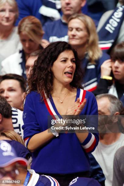 Jo Wilfried Tsonga's girlfriend Noura El Shwekh attends day 1 of the Davis Cup World Group final between France and Belgium at Stade Pierre Mauroy on...