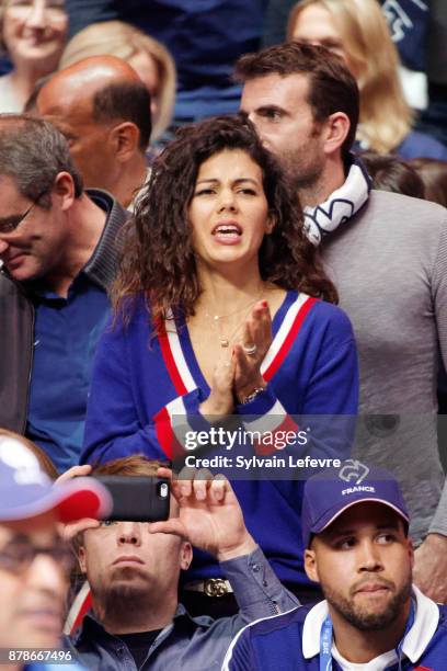 Jo Wilfried Tsonga's girlfriend Noura El Shwekh attends day 1 of the Davis Cup World Group final between France and Belgium at Stade Pierre Mauroy on...