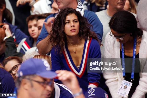 Jo Wilfried Tsonga's girlfriend Noura El Shwekh attends day 1 of the Davis Cup World Group final between France and Belgium at Stade Pierre Mauroy on...