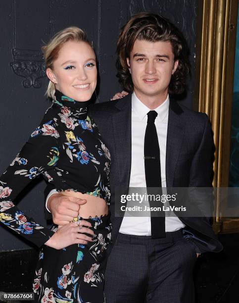 Actress Maika Monroe and actor Joe Keery attend the premiere of "The Tribes of Palos Verdes" at The Theatre at Ace Hotel on November 17, 2017 in Los...