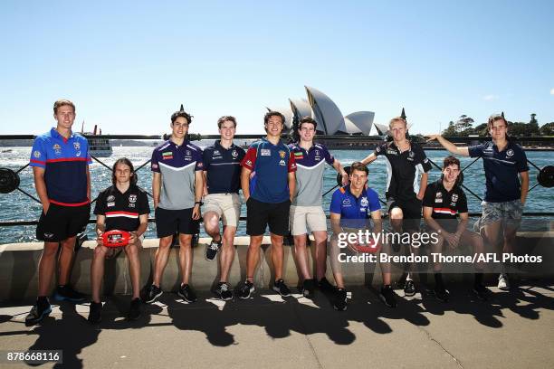 Aaron Naughton of the Bulldogs, Hunter Clark of the Saints, Adam Cerra of the Dockers, Paddy Dow of the Blues, Cameron Rayner of the Lions, Andrew...