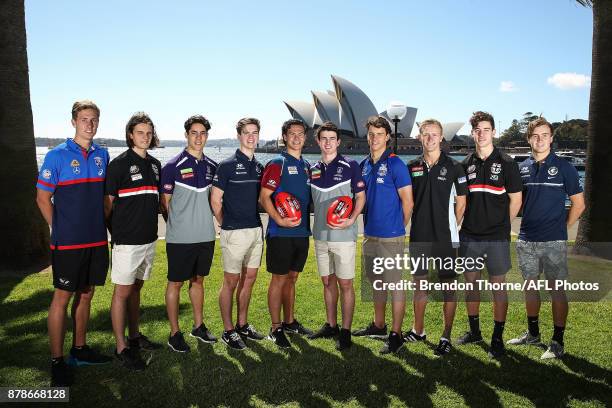 Aaron Naughton of the Bulldogs, Hunter Clark of the Saints, Adam Cerra of the Dockers, Paddy Dow of the Blues, Cameron Rayner of the Lions, Andrew...