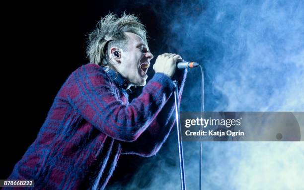 Rou Reynolds of Enter Shikari performs at Arena Birmingham on November 24, 2017 in Birmingham, England.