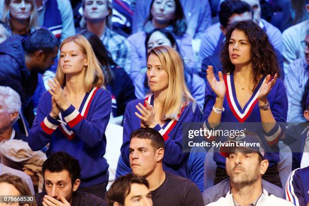 Lucas Pouille's girlfriend Clemence Bertrand, Pierre-Hugues Herbert's girlfriend Julia Lang and Jo Wilfried Tsonga's girlfriend Noura El Shwekh...