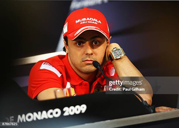 Felipe Massa of Brazil and Ferrari attends the drivers press conference during previews to the Monaco Formula One Grand Prix at the Monte Carlo...