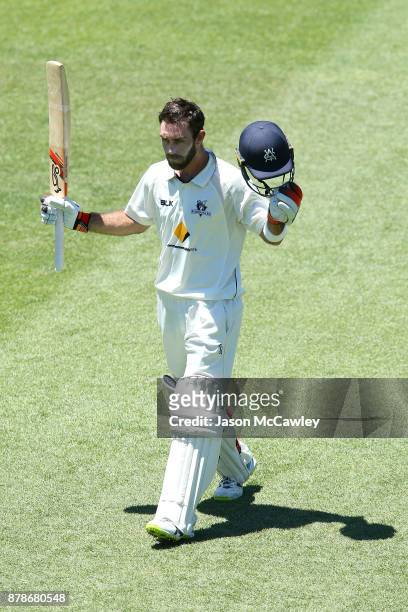 Glenn Maxwell of Victoria acknowledges the crowd after been dismissed by Stephen O'Keefe of NSW for 278 runs during day two of the Sheffield Shield...