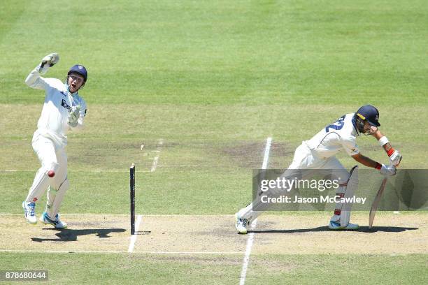 Peter Nevill of NSW celebrates the dismissal of Glenn Maxwell of Victoria off the bowling of Stephen O'Keefe of NSW during day two of the Sheffield...