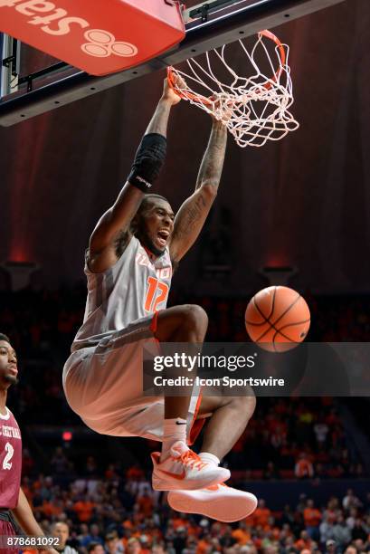 Illinois Fighting Illini forward Leron Black dunks the ball during the college basketball game between the North Carolina Central Eagles and the...