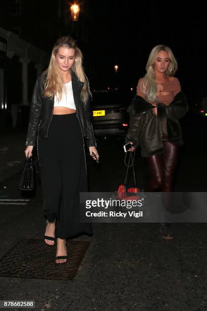 Lottie Moss and Nicola Hughes seen on a night out at Kiru restaurant on November 24, 2017 in London, England.