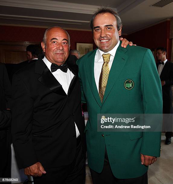 Angel Gallardo of The European Tour poses for a photograph alongside Angel Cabrera of Argentina at The European Tour Dinner during the BMW PGA...