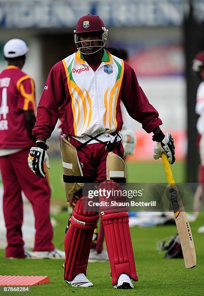 Chris Gayle the West Indies captain looks on during West Indies Net Practice at Headingley on May 20, 2009 in Leeds, England.