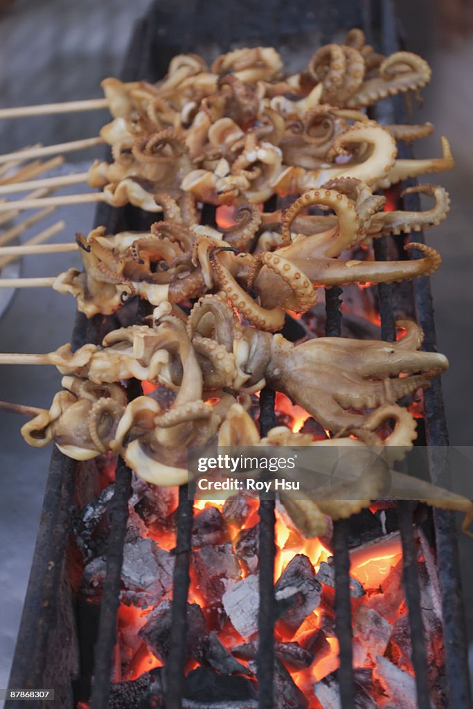 Thai grilled curried squid on skewers