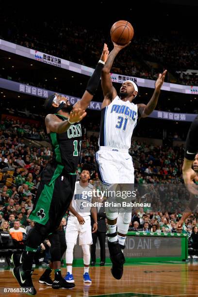 Terrence Ross of the Orlando Magic shoots the ball during the game against the Boston Celtics on November 24, 2017 at the TD Garden in Boston,...