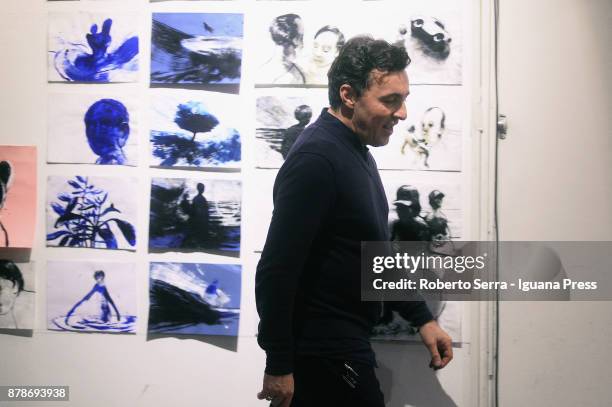 The Italian graphic novelist and artist Stefano Ricci during the set up of his exhibition 'Segnosonico' during Bil Bol Bul Festival at the print...