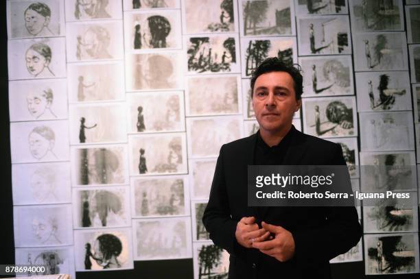 The Italian graphic novelist and artist Stefano Ricci during the set up of his exhibition 'Segnosonico' during Bil Bol Bul Festival at the print...