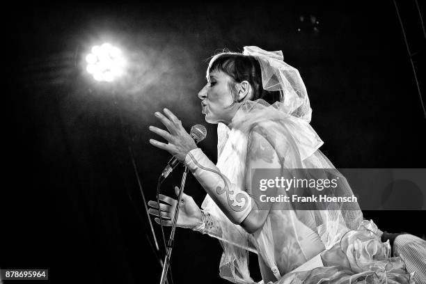 German singer and actress Meret Becker performs live on stage during a concert at the Heimathafen Neukoelln on November 24, 2017 in Berlin, Germany.