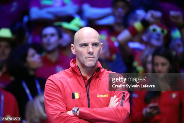 Belgium team coach Johan Van Herck attends day 1 of the Davis Cup World Group final between France and Belgium at Stade Pierre Mauroy on November 24,...