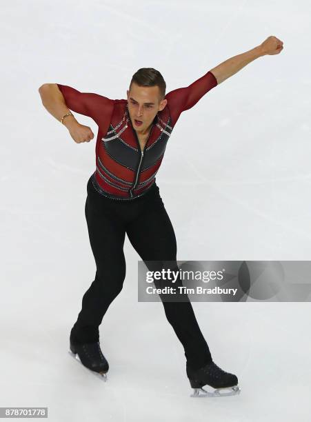 Adam Rippon of the United States competes in the Men's Short Program during day one of 2017 Bridgestone Skate America at Herb Brooks Arena on...