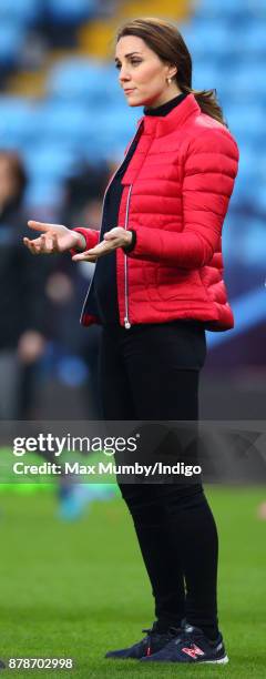 Catherine, Duchess of Cambridge visits Aston Villa Football Club to see the work of the Coach Core programme on November 22, 2017 in Birmingham,...