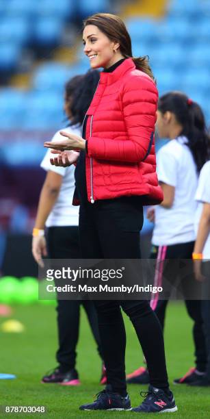 Catherine, Duchess of Cambridge visits Aston Villa Football Club to see the work of the Coach Core programme on November 22, 2017 in Birmingham,...