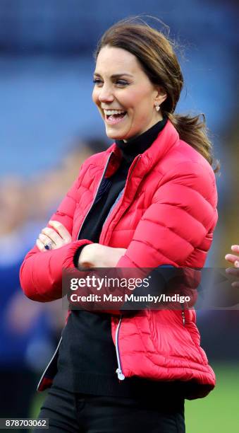 Catherine, Duchess of Cambridge visits Aston Villa Football Club to see the work of the Coach Core programme on November 22, 2017 in Birmingham,...
