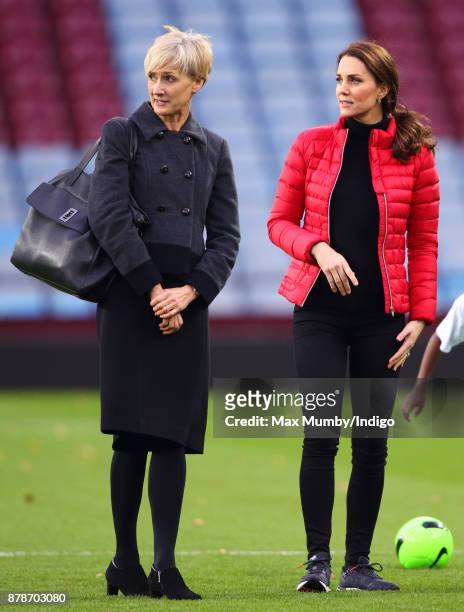 Catherine, Duchess of Cambridge accompanied by her Private Secretary Catherine Quinn visits Aston Villa Football Club to see the work of the Coach...