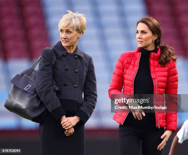 Catherine, Duchess of Cambridge accompanied by her Private Secretary Catherine Quinn visits Aston Villa Football Club to see the work of the Coach...