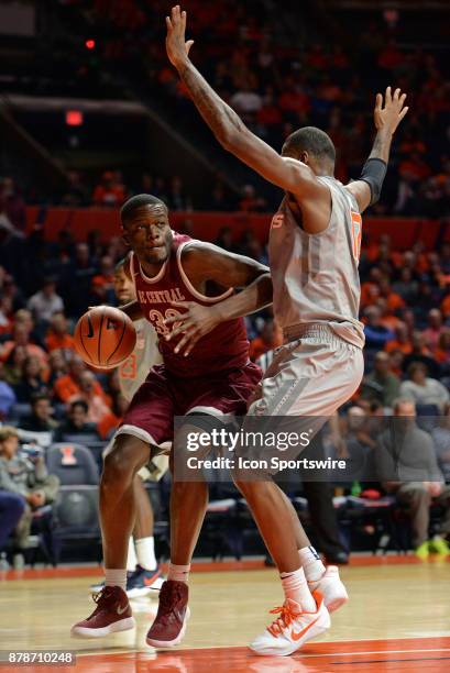 North Carolina Central Eagles Center Raasean Davis works to get around Illinois Fighting Illini forward Leron Black during the college basketball...