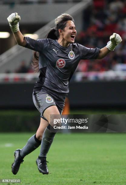 Blanca Felix of Chivas celebrates during the Final match between Chivas and Pachuca as part of the Torneo Apertura 2017 Liga MX Femenil at Chivas...