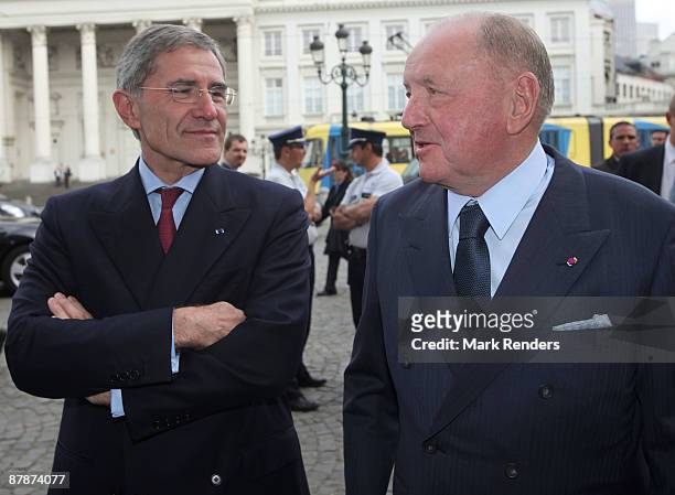 Gerard Mestrallet and Albert Frere arrive at the opening of the Magritte Museum on May 20, 2009 in Brussels, Belgium.