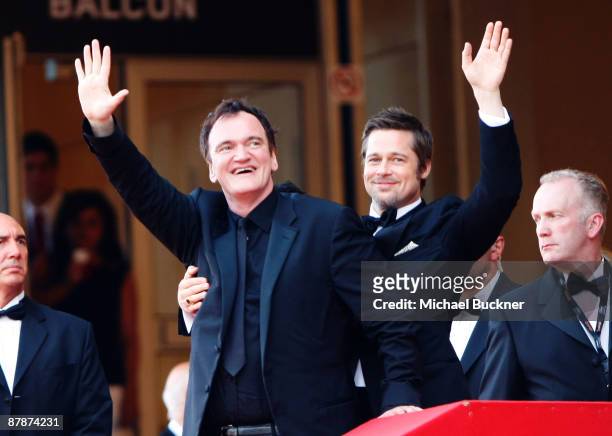 Director Quentin Tarantino and actor Brad Pitt attend the Inglourious Basterds Premiere held at the Palais Des Festivals during the 62nd...