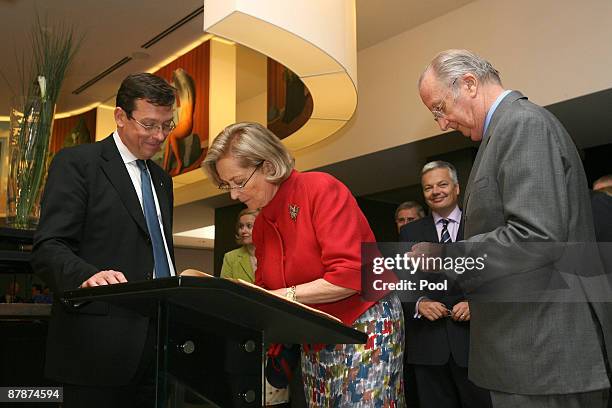 Queen Paola of Belgium and King Albert of Belgium attend the inauguration of the Magritte Museum on May 20, 2009 in Brussels, Belgium.