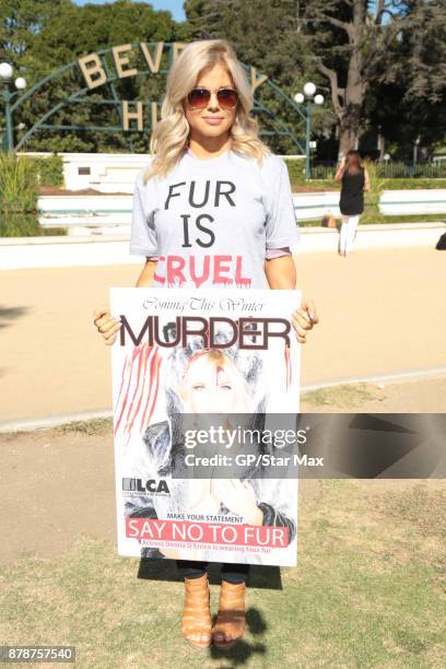 Actress Donna D'Errico is seen on November 24, 2017 at The Fur Free Friday Peaceful Protest March in Los Angeles, CA.