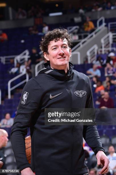 Omer Asik of the New Orleans Pelicans reacts during warmups before the game against the Phoenix Suns on November 24, 2017 at Talking Stick Resort...