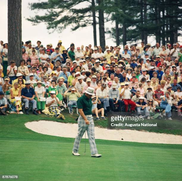 Jim Colbert on the green during the 1974 Masters Tournament at Augusta National Golf Club in April 1974 in Augusta, Georgia.