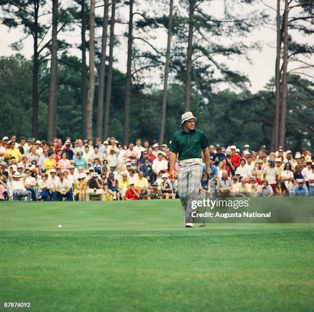 Jim Colbert on the green during the 1974 Masters Tournament at Augusta National Golf Club in April 1974 in Augusta, Georgia.