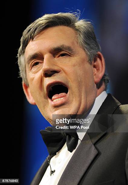 Prime Minister Gordon Brown addresses the CBI Annual Dinner in London's Park Lane May 20, 2009 in London, England. The event is focusing on the...