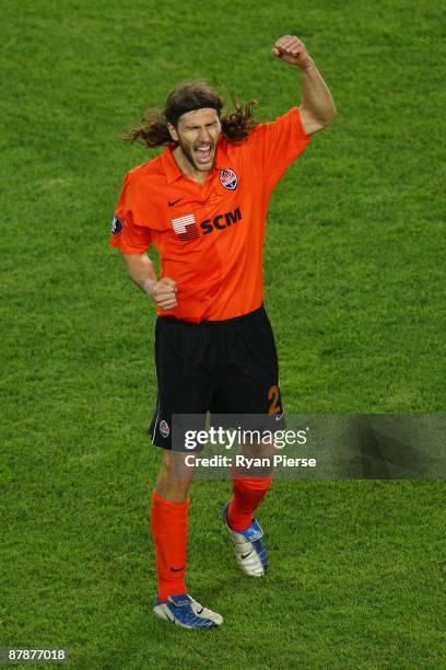 Dmytro Chygrynskiy of Shakhtar Donetsk celebrates following his team's victory after extra time at the end of the UEFA Cup Final between Shakhtar...