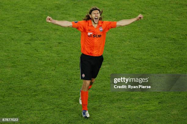 Dmytro Chygrynskiy of Shakhtar Donetsk celebrates following his team's victory after extra time at the end of the UEFA Cup Final between Shakhtar...