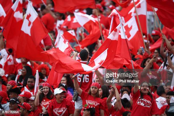 Tonga supporters during the 2017 Rugby League World Cup Semi Final match between Tonga and England at Mt Smart Stadium on November 25, 2017 in...