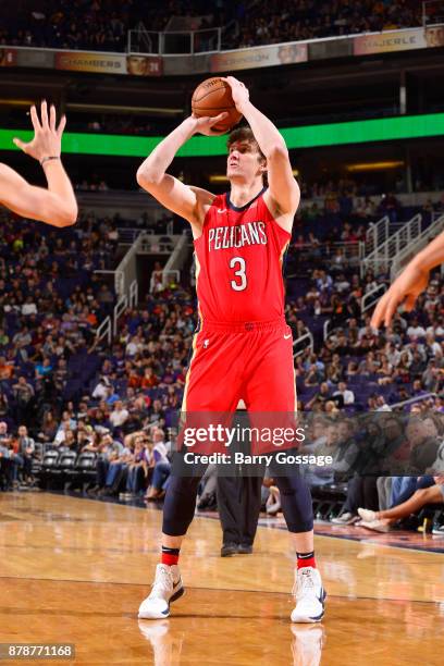 Omer Asik of the New Orleans Pelicans shoots the ball against the Phoenix Suns on November 24, 2017 at Talking Stick Resort Arena in Phoenix,...