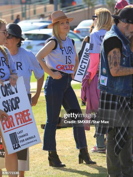 Actress Mena Suvari is seen on November 24, 2017 at The Fur Free Friday Peaceful Protest March in Los Angeles, CA.