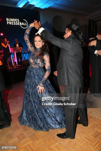 Christine Neubauer and her boyfriend Jose Campos dance during the 66th 'Bundespresseball' at Hotel Adlon on November 24, 2017 in Berlin, Germany.