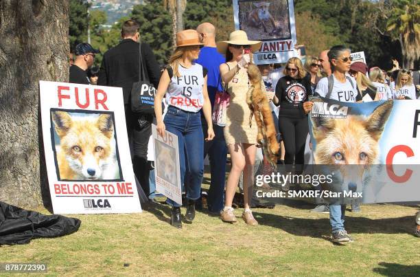 Actress Mena Suvari is seen on November 24, 2017 at The Fur Free Friday Peaceful Protest March in Los Angeles, CA.