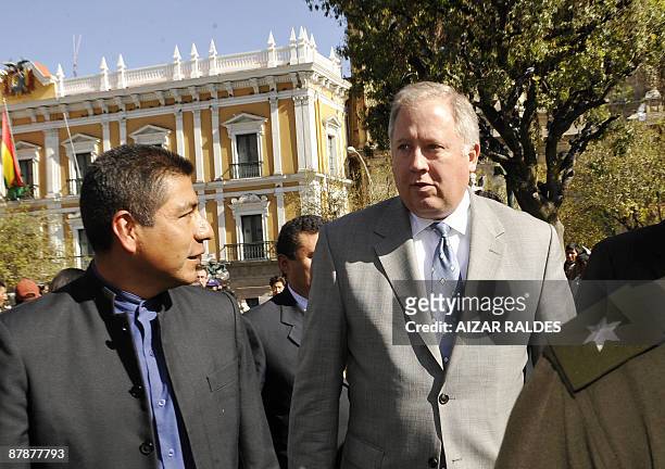 Assistant Secretary of State Thomas Shannon arrives to the Plaza de Armas in La Paz, before a meeting with Bolivias's Minister of Foreign Affairs...