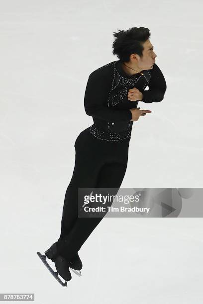 Boyang Jin of China competes in the Men's Short Program during day one of 2017 Bridgestone Skate America at Herb Brooks Arena on November 24, 2017 in...